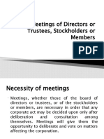 Meetings of Directors or Trustees, Stockholders or