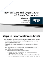 Incorporation and Organization of Private Corporation