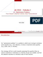 Math 2413 - Calculus I: 4.5 Optimization Problems From Stewart's Essential Calculus, Early Transcendentals