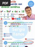 Factorización Por Evaluación Con División Sintética. Método de Ruffini