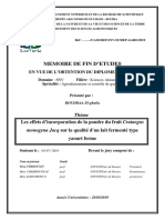 Les Effets D'incorporation de La Poudre Du Fruit Crataegus Monogyna Jacq Sur La Qualité D'un Lait Fermenté Type Yaourt Ferme