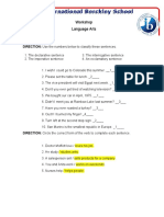 Workshop Language Arts: DIRECTION: Use The Numbers Below To Classify These Sentences