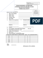 Panjab University, Chandigarh Admission Form For Ongoing Classes