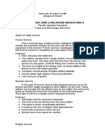 Technology and Livelihood Education 9: Fourth Quarter Handout Food and Beverage Services