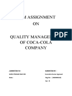 TQM Assignment ON Quality Management of Coca-Cola Company