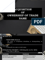 Acquisition OF Ownership of Trade Name