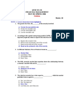 Quiz No: 03 Financial Management MGT 201-SPRING 2006 Marks: 10