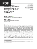 Mental Health Inventory: Sensitivity and Specificity of The Portuguese Version of The MHI-38 and MHI-5