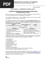 Provisional Admission Notification: Damodaram Sanjivayya National Law University