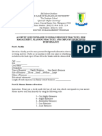 A Survey Questionnaire On Human Resource Practices, Risk Management, Planning Practices, and Employee Perceived Performance Part I. Profile