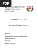 Institución Educativa Fe y Alegria Villa de La Candelaria Plan Integral de Area Tecnologìa e Infòrmatica