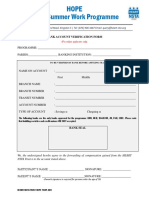 Hope Youth Summer Work Programme: Bank Account Verification Form