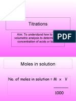 Titrations: Aim: To Understand How To Use Volumetric Analysis To Determine The Concentration of Acids or Bases