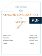 Geriatric Considerations IN Nursing: Seminar ON