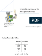 Linear Regression With Multiple Variables: Reading Material: Part 1 of Lecture Notes 1