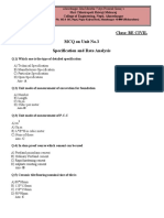 Subject: QSCT Class: Be Civil MCQ On Unit No.3 Specification and Rate Analysis