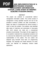 Design and Implementation of A Computerised Stadium Management Information System