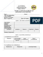 Re-Entry Action Plan (Reap) and Implemetation Report: Dep Artment of Education