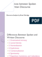 Eng 429 - Chapter 1 - Differences Between Spoken and Written Discourse