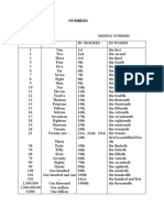 Numbers: Cardinal Numbers Ordinal Numbers