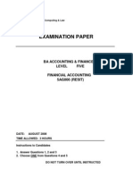 Examination Paper: Ba Accounting & Finance Level Five Financial Accounting 5AG006 (RESIT)