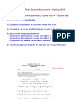 Physics 1201 Final Exam Information - Spring 2013: Format: 35 Multiple-Choice Questions, 5 Points Each À