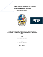 Plan de Negocios para La Comercializacion de Carne de Llama (Fresca) para La Elaboracion de Platos Bolivianos en La Ciudad de Sucre Grupo G