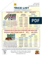 Price List: Thermoplastic Wire (TW) 60°C 600 Volts