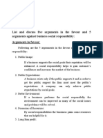 Quiz#03 Ayesha Khan FA19-FSN-056 List and Discuss Five Arguments in The Favour and 5 Arguments Against Business Social Responsibility: Arguments in Favour