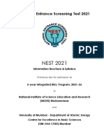 NEST 2021: National Entrance Screening Test 2021