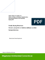 Family Buying Behaviour: Parents' Perspective of Children Influence On Their Buying Behaviour