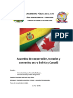 Acuerdos de Cooperación, Tratados y Convenios Entre Bolivia y Canadá