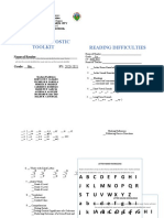 Reading Difficulties Reading Diagnostic Toolkit: Name of Reader: - Grade: - Six - SY: 2020-2021