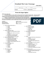 Colégio Estadual São Luiz Gonzaga: Prova de Língua Inglesa