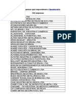 Lista de Empresas Que Responderam o Questionário