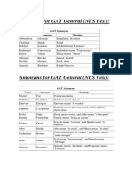 Synonyms For GAT General (NTS Test)