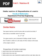 Unit I: Matrices-II: Similar Matrices & Diagonalization of A Matrix