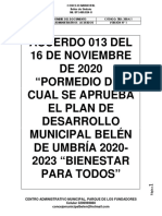 Acuerdo 013-2020 Plan de Desarrollo 2020-2023