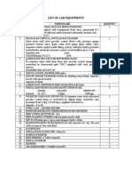 List of Lab Equipments: S.No Particulars Quantity