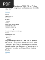 Important Questions of CSV File in Python