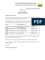 CIRCULAR No. 001 CRONOGRAMA PARA EL PROCESO DE MATRICULAS PERIODO LECTIVO 2019-2020