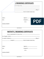 Nativity / Residence Certificate