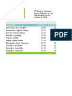 Catering Invoice: Menu Item Unit Price Quantity