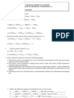 Üsküdar American Academy Grade 10 Chemistry Worksheet # 2 Subject: Chemical Reactions