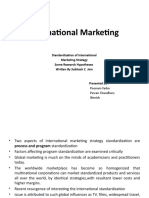 International Marketing: Standardization of International Marketing Strategy Some Research Hypotheses