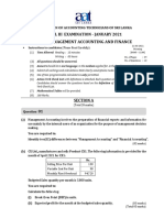 Management Accounting and Finance: Level Iii Examination - January 2021