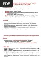 Applied Mathematics - Elements of Operations Research (Quantitative Methods) 2019/2020