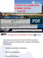 Introduction To Sampling Distributions Unit 2D: SECTION K: Chapter 64 of John Bird Textbook Compiled by T Motsima 2021