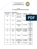 Inventory of Classroom Furnitures and Equipment: Amacalan Elementary School