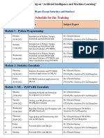 Schedule For The Training: One-Month Training On "Artificial Intelligence and Machine Learning"